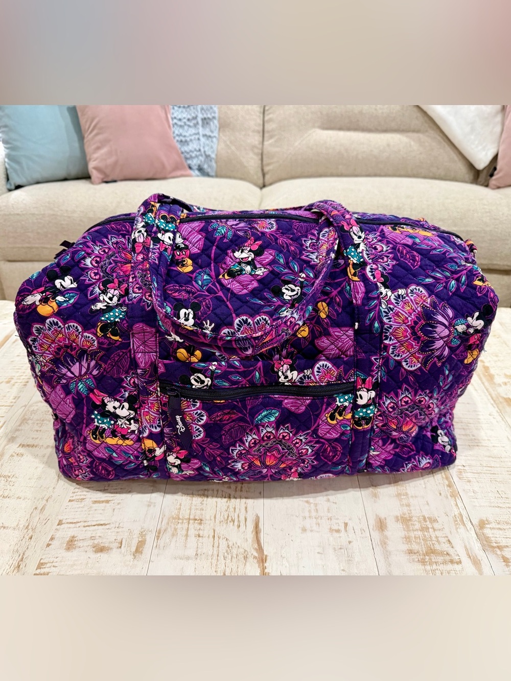 Disney Vera Bradley Mickey & Minnie’s Flirty Floral Large Travel Duffel Bag - Picture 2 of 14